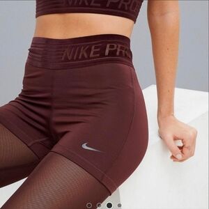 Nike Pro Training Deluxe Mesh Leggings In Burgundy Women's M